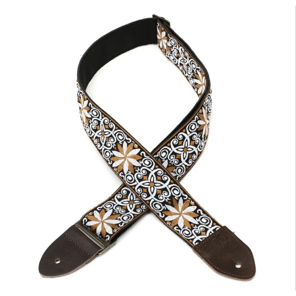 Levy's M8HTV Hootenanny Jacquard Weave Guitar Strap - Yellow and White Motif